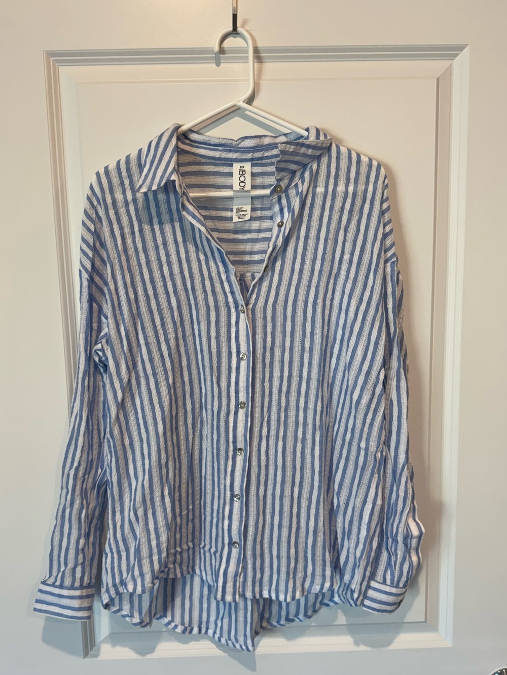 Cotton On Blue and White Vertical Stripe Button-Down Shirt